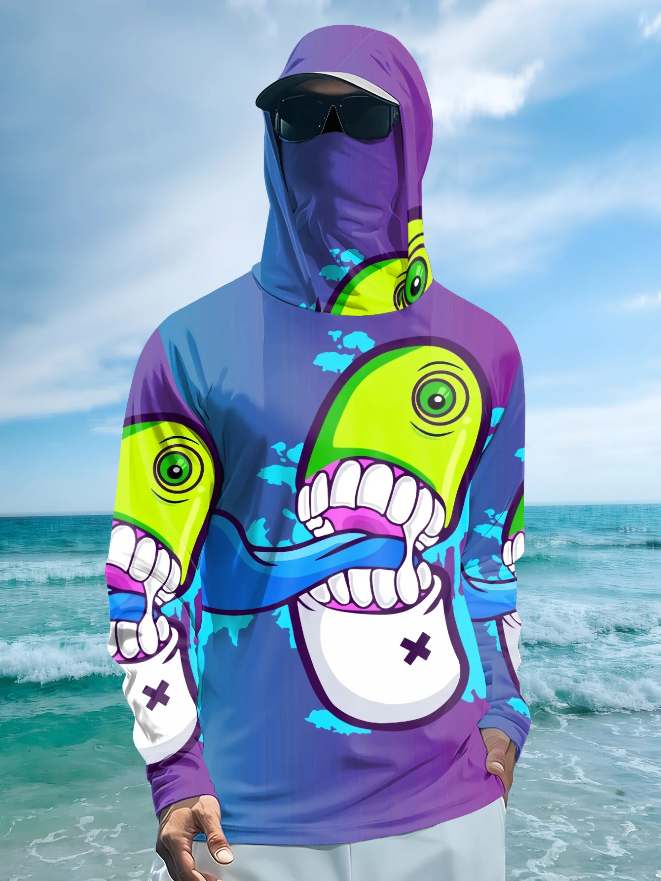 Men Cartoon Monster Graffiti F - Fishing Mask Sun Protection 评论和价格