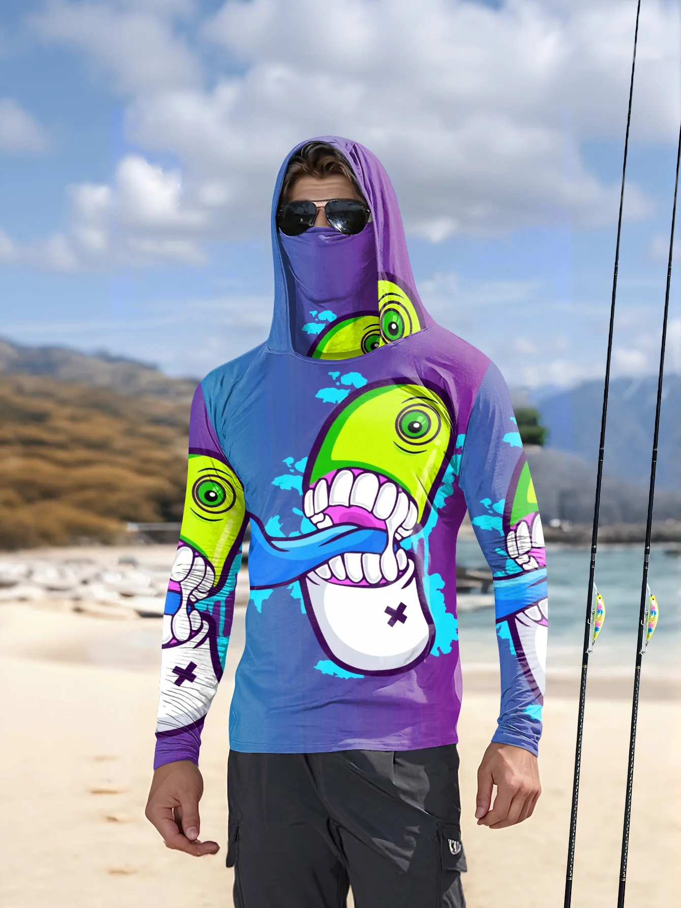 Men Cartoon Monster Graffiti F - Fishing Mask Sun Protection 评论和价格