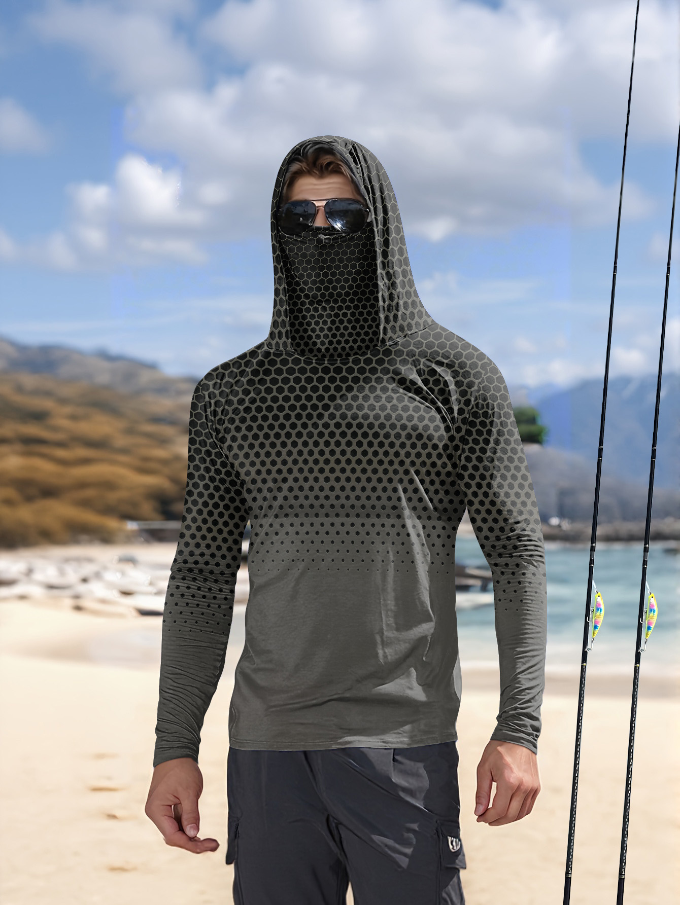 Men Summer UPF50+ Fishing Hood - Fishing Mask Sun Protection 评论和价格